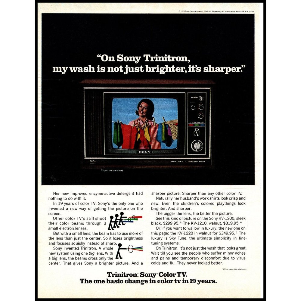 1970 Sony Television Triniton Color TV On Vintage Print Ad Housewife Wall Art